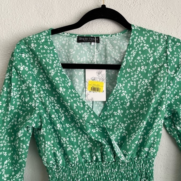 SIMPL FLAVOR Green Floral Bshp-Slv Surp Dress, Sz S - Picture 8 of 8